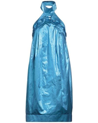 Amaya Arzuaga Azure Midi Dress Silk, Metallic Fiber - Blue