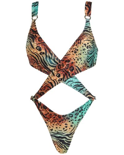 Women's One-Piece Longsleeve Swimsuit For Water Sports - Stripes