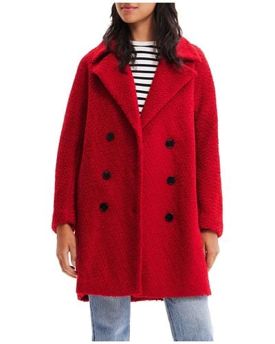Desigual Abrigo de lana de corte recto - Rojo