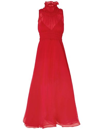 Beaufille Venus Plissé-chiffon Midi Dress Red