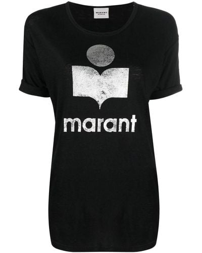 Isabel Marant T-shirt en lin à logo imprimé - Noir