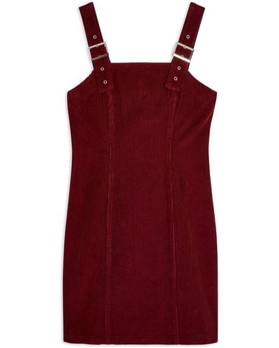 TOPSHOP Corduroy Buckle Mini Dress - Red