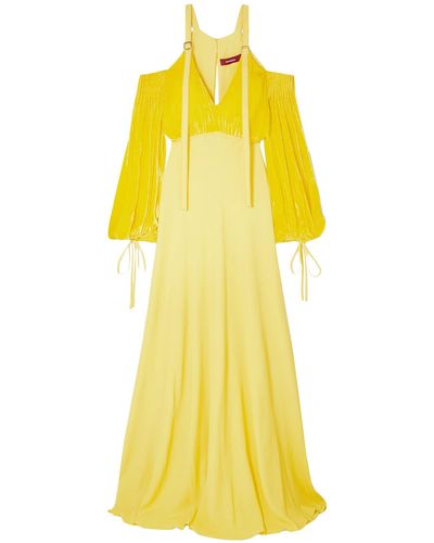 Sies Marjan Carter Cold-shoulder Georgette And Corduroy Gown - Yellow