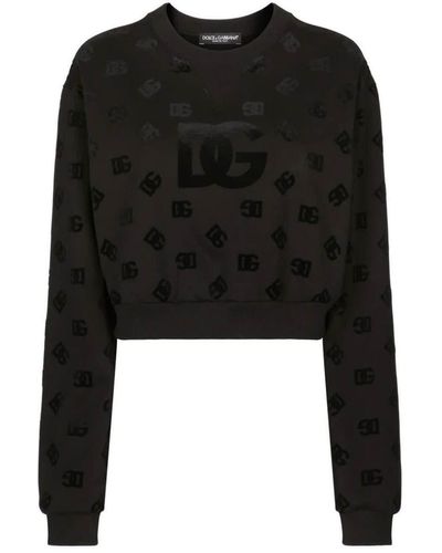 Dolce & Gabbana Sweatshirt Aus Jersey Mit Geflocktem Dg-Logoprint - Schwarz