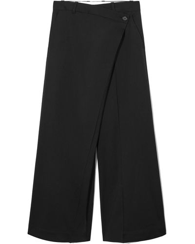 COS Wrap-front Wide-leg Wool Pants - Black