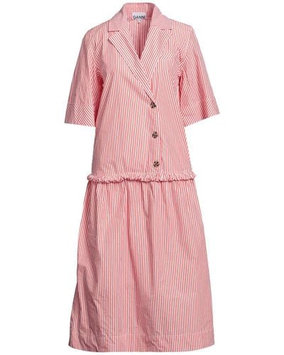 Ganni Gathered Striped Cotton-poplin Midi Shirt Dress - Pink