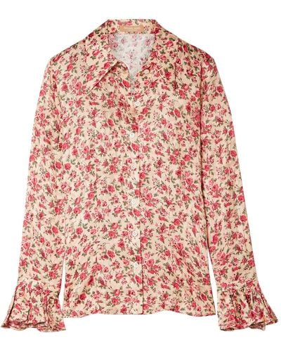 Michael Kors Ruffled Floral-print Silk-jacquard Shirt - Pink