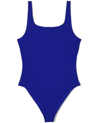COS Square-neck Ribbed Swimsuit - Blue