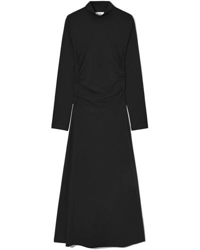 COS High-neck Gathered Midi Dress - Black