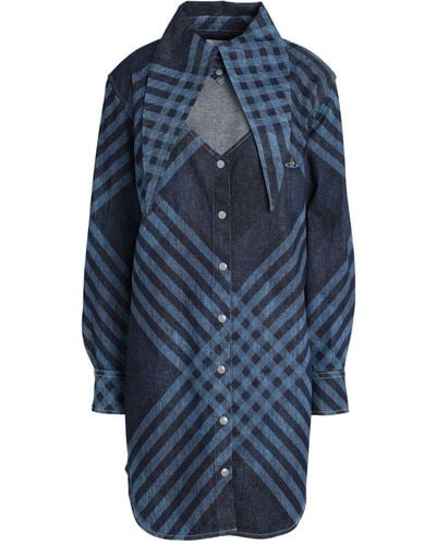 Vivienne Westwood Robe-chemise en jean ceinturée à carreaux - Bleu