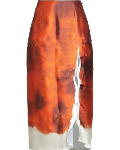 Prada Printed Satin Midi Skirt With Slit - Orange
