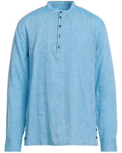 120% Lino Camisa - Azul