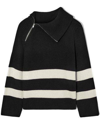 COS Zip-detail Striped Knitted Jumper - Black