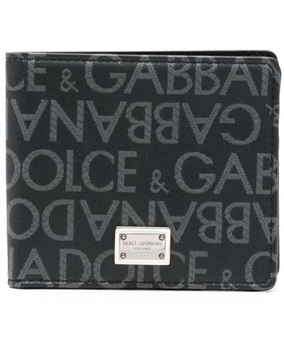 Dolce & Gabbana Portafoglio bi-fold con logo jacquard - Grigio