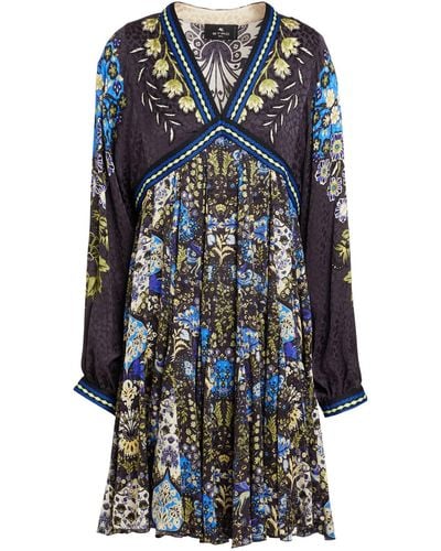 Etro Floral Silk Tunic Dress - Blue