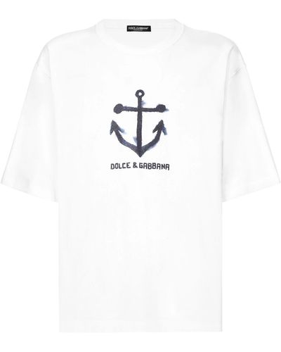 Dolce & Gabbana T-shirt à manches courtes et imprimé marine - Blanc