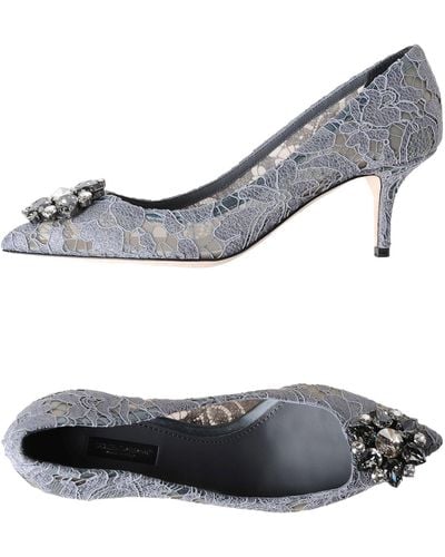 Dolce & Gabbana Floral-embellished Suede Court Shoes - Grey