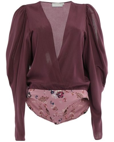 Silvia Tcherassi Deep Bodysuit Silk, Polyester, Elastane - Purple
