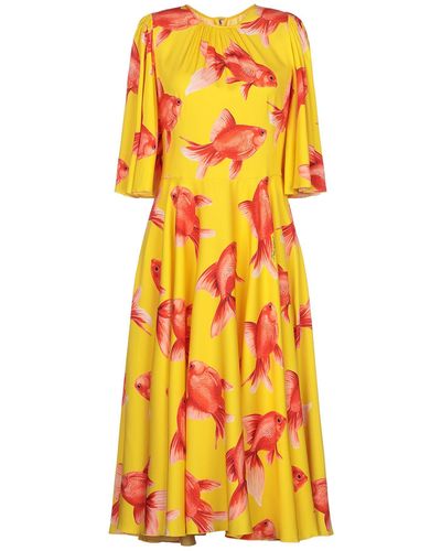 Dolce & Gabbana Midi Dress Silk, Elastane - Yellow