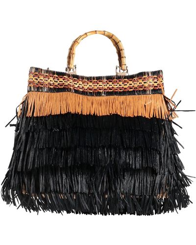 La Milanesa Handbag Textile Fibers, Natural Raffia - Black