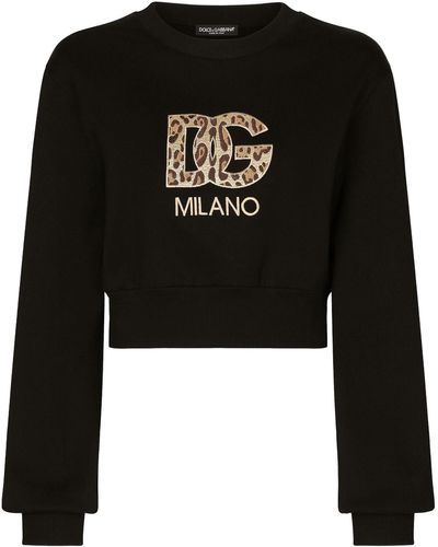 Dolce & Gabbana Kurzes Sweatshirt Aus Jersey Mit Dg-Patch-Stickerei - Schwarz