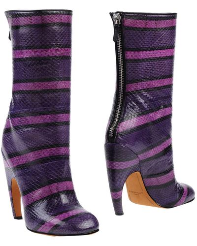 Givenchy Striped Snakeskin Curved Heel Boots - Purple