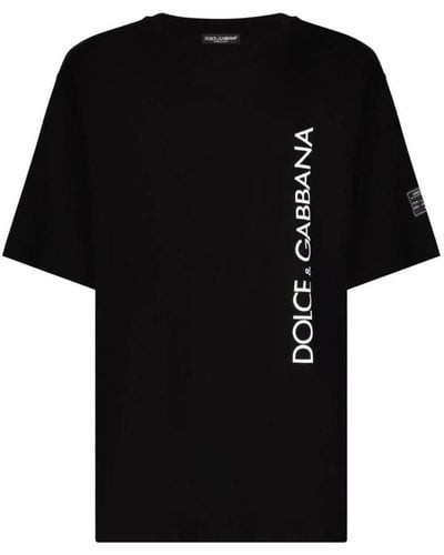 Dolce & Gabbana Kurzarm-T-Shirt Mit Vertikalem Logoprint - Schwarz