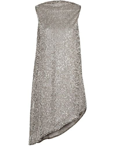 Halpern Draped Sequined Mesh Mini Dress - Grey