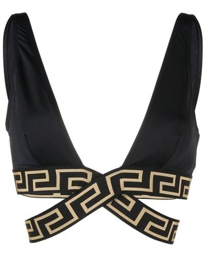 Versace Top de bikini con detalle Greca - Negro