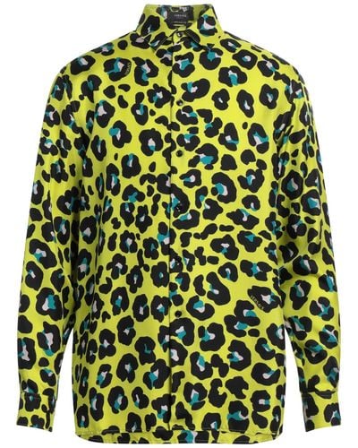Versace Camisa de seda con leopardo y margaritas - Verde