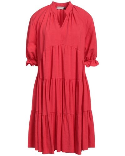 Haveone Coral Mini Dress Viscose, Linen - Red