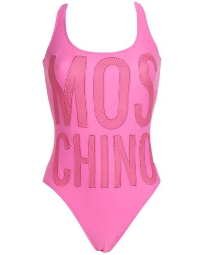 Moschino logo plaque belted swimsuit - Pink
