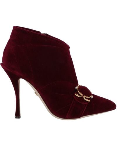 Dolce & Gabbana Burgundy Cotton Blend Velvet Ankle Boots Heel Shoes - Red