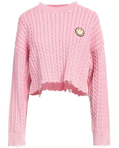 Sandro Cropped pullover aus baumwolle mit zopfstrickmuster und verzierung - Pink