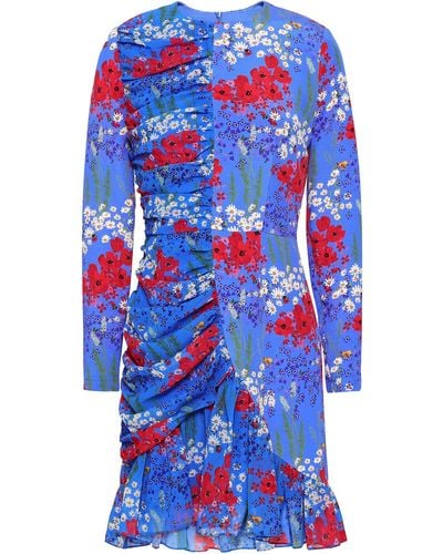 Mother Of Pearl Peggy Floral-print Stretch-silk Mini Dress Azure - Blue