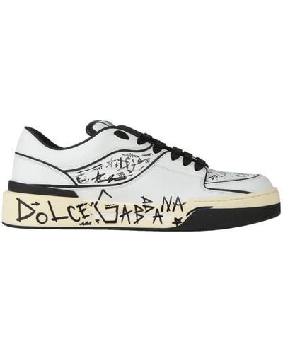 Dolce & Gabbana New Roma Graffiti Print Leather Sneakers - White