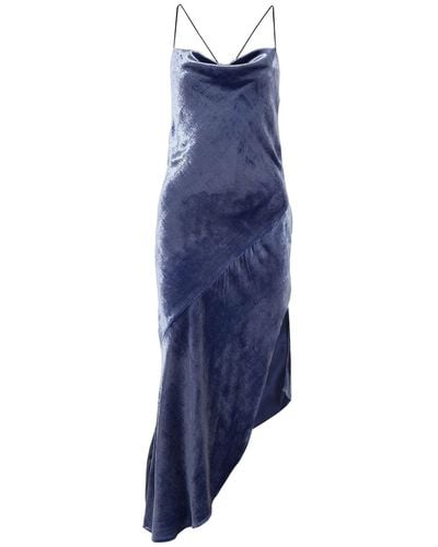 Haney Hanne Asymmetric Crushed-velvet Midi Dress - Blue