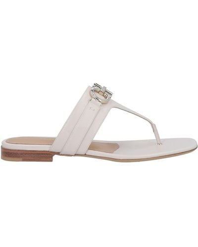 Ferragamo Rikis Leather Slip On Slide Sandals - White