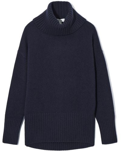 COS Oversized Pure Cashmere Roll-neck Jumper - Blue