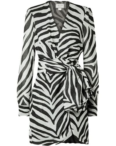 Redemption Knotted Metallic Zebra-print Jersey Mini Dress - Grey