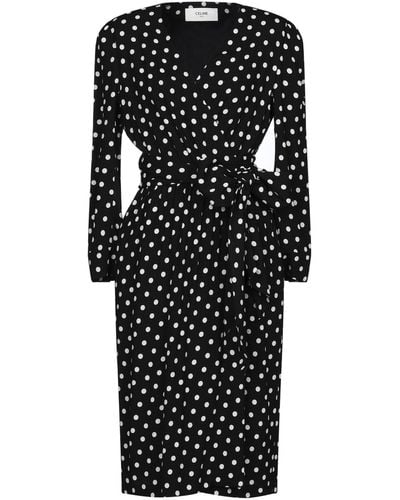 Celine Wrap Dress With Polka Dots - Black