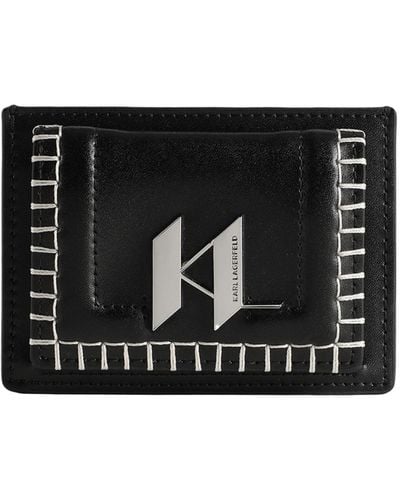 Karl Lagerfeld K/Saddle Whipstitch Ch -- Coin Purse Bovine Leather - Black