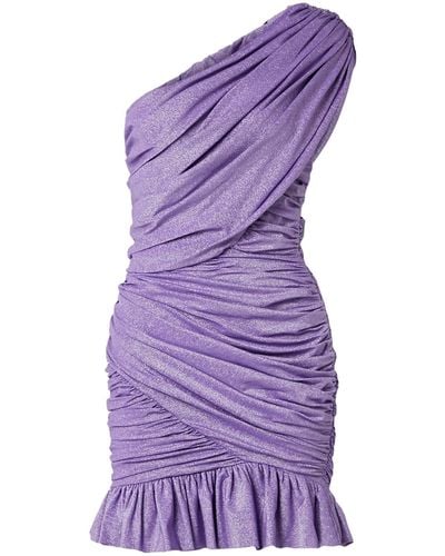 Redemption One-shoulder Ruched Metallic Stretch-jersey Mini Dress - Purple