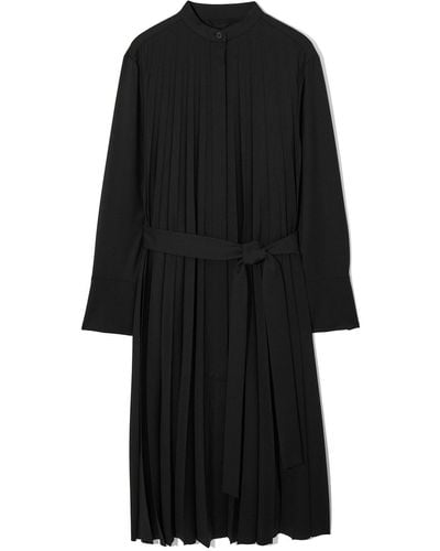 COS Pleated Wool-blend Shirt Dress - Black