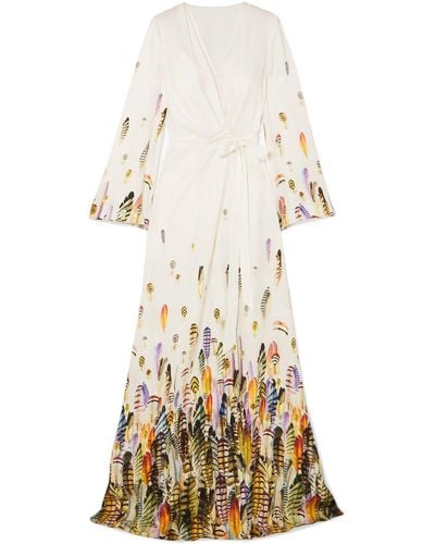Jenny Packham Printed Satin Wrap Gown - Natural