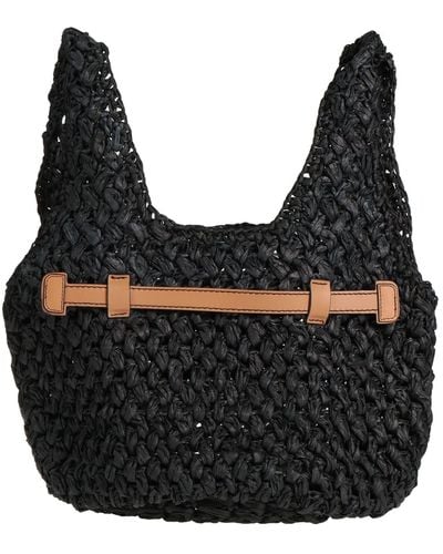 Anita Bilardi Handbag Paper, Synthetic Raffia, Calfskin - Black