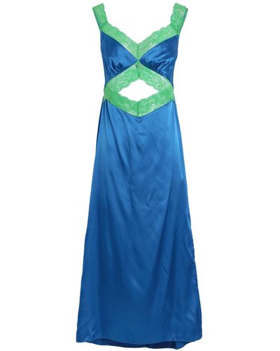 TOPSHOP Contrast Cut Out Lace Satin Midi Slip Dress - Blue