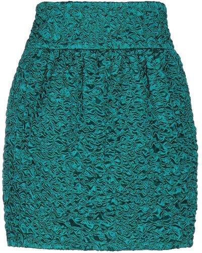 Saint Laurent Mini Skirt In Smocked Crocodile Silk Satin - Green