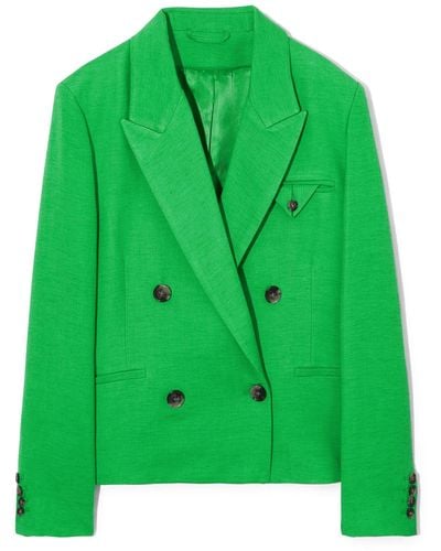 COS Double-breasted Cropped Linen-blend Blazer - Green