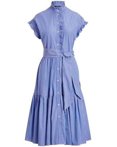 Ralph Lauren Striped Cotton Broadcloth Shirtdress - Blue
